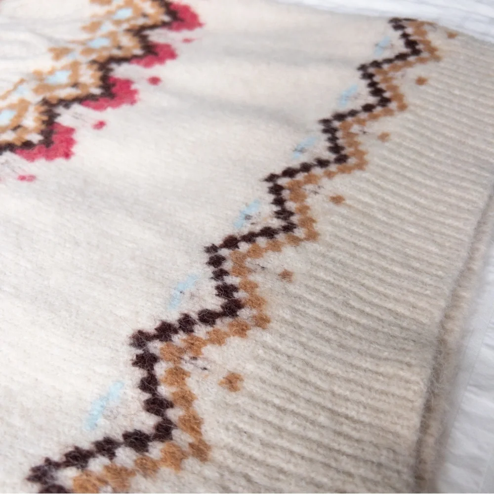 Lulu's Cream and Brown Patterned Turtleneck Sweater - Picture 4 of 9